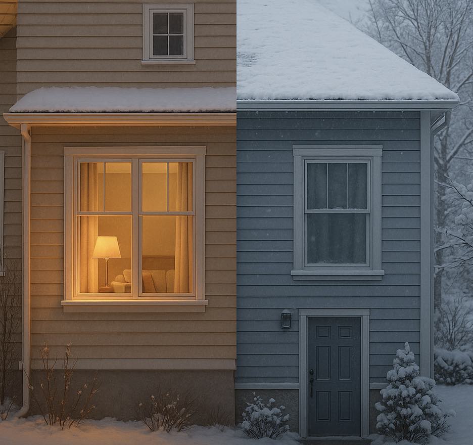 Una vivienda en invierno mostrando diferencia de temperatura